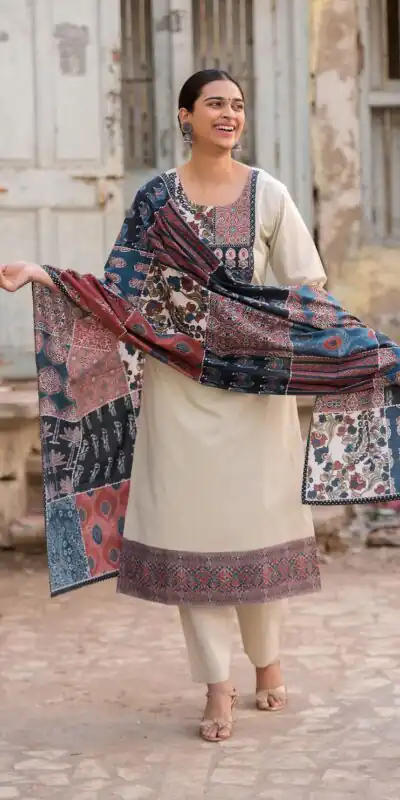 LG 1992 Off White Color Roman Silk Printed Patch Work  Salwar Suit Casual, Wedding, Festive, Events . Expected Delivery  4-6 Working Days @1899/- only      | Casual Suits, Jump Suits, Salwar suit, Creative suits, Designer Suits, Palazzo Suits, Party Wear Suits, Patiala Suits, Straight Suits