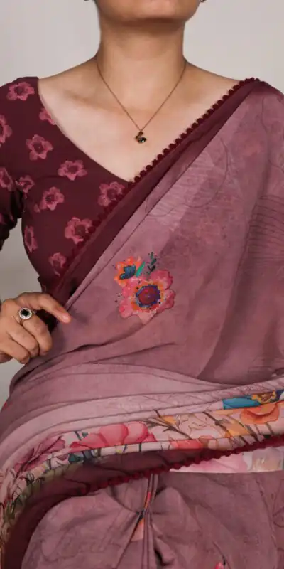 YNF 7009 Onion Color Georgette Floral Print With Lace Border Saree Casual, Wedding, Festive, Events . Expected Delivery  4-6 Working Days @1299/- only                                                                                | Designer Sarees, Embroidered Sarees, Sarees, Bollywood Sarees, Creative Sarees, Ethnic Saree, Modern Digital sarees, Party Wear Sarees