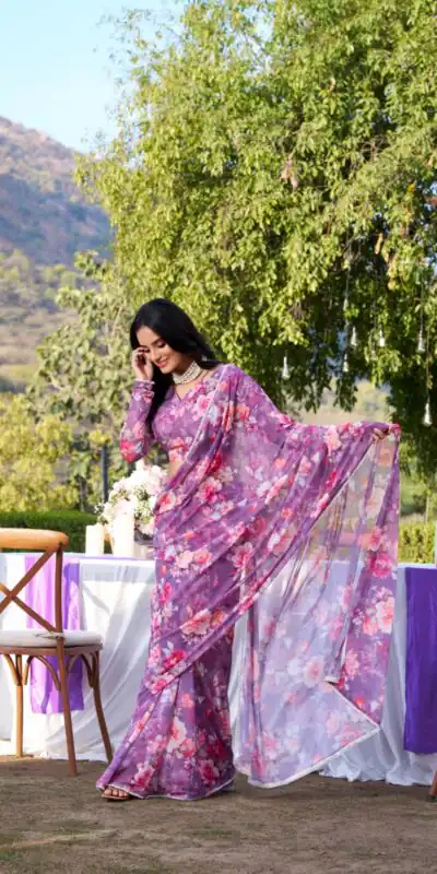 YNF 7010 Onion Color Weightless Marbal Floral Printed Pearl Lace Saree Casual, Wedding, Festive, Events . Expected Delivery  4-6 Working Days @1599/- only                                                                                | Designer Sarees, Embroidered Sarees, Sarees, Bollywood Sarees, Creative Sarees, Ethnic Saree, Modern Digital sarees, Party Wear Sarees