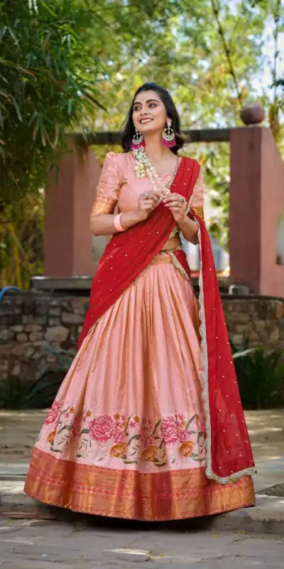LNB1518 Peach Color Cotton Silk Thread Embroidery Work Lehenga Choli Wedding, Party, Festive, Events Etc. Delivery 4-6 Working Days Rs 2999 | Lehenga, Bollywood Lehenga, Creative Lehenga, Designer Lehenga, Embroidered Lehenga, Party Wear Lehenga