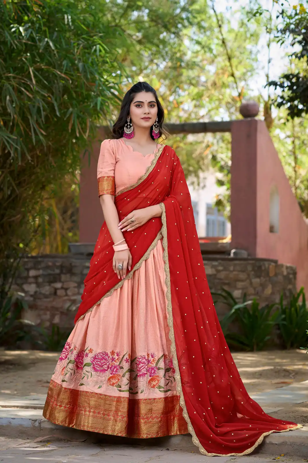 LNB1518 Peach Color Cotton Silk Thread Embroidery Work Lehenga Choli Wedding, Party, Festive, Events Etc. Delivery 4-6 Working Days Rs 2999 | Lehenga, Bollywood Lehenga, Creative Lehenga, Designer Lehenga, Embroidered Lehenga, Party Wear Lehenga