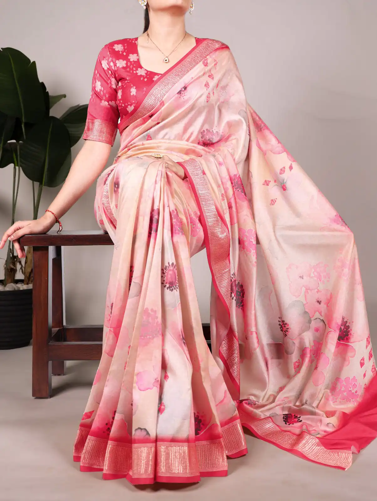 YNF 7024 Peach Color Tussar Silk With Viscose Border Floral Printed Saree Casual, Wedding, Festive, Events . Expected Delivery  4-6 Working Days @1699/- only                                                                                | Designer Sarees, Embroidered Sarees, Sarees, Bollywood Sarees, Creative Sarees, Ethnic Saree, Modern Digital sarees, Party Wear Sarees