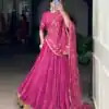 Pink Georgette Embossed Lehenga Choli