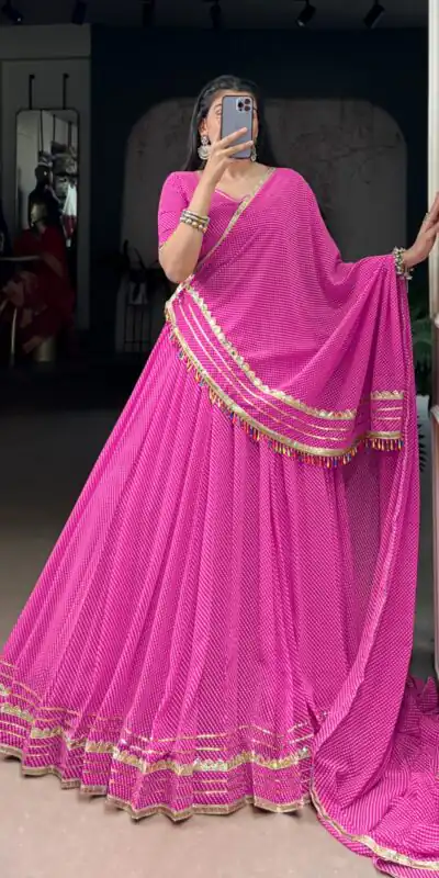 LNB 1728 Pink Color Georgette Printed Lace Work Lehenga Choli . Exclusive Offer ₹2499. Delivery 4-6 Working Days. Shop now. | Lehenga, Bollywood Lehenga, Creative Lehenga, Designer Lehenga, Embroidered Lehenga, Party Wear Lehenga