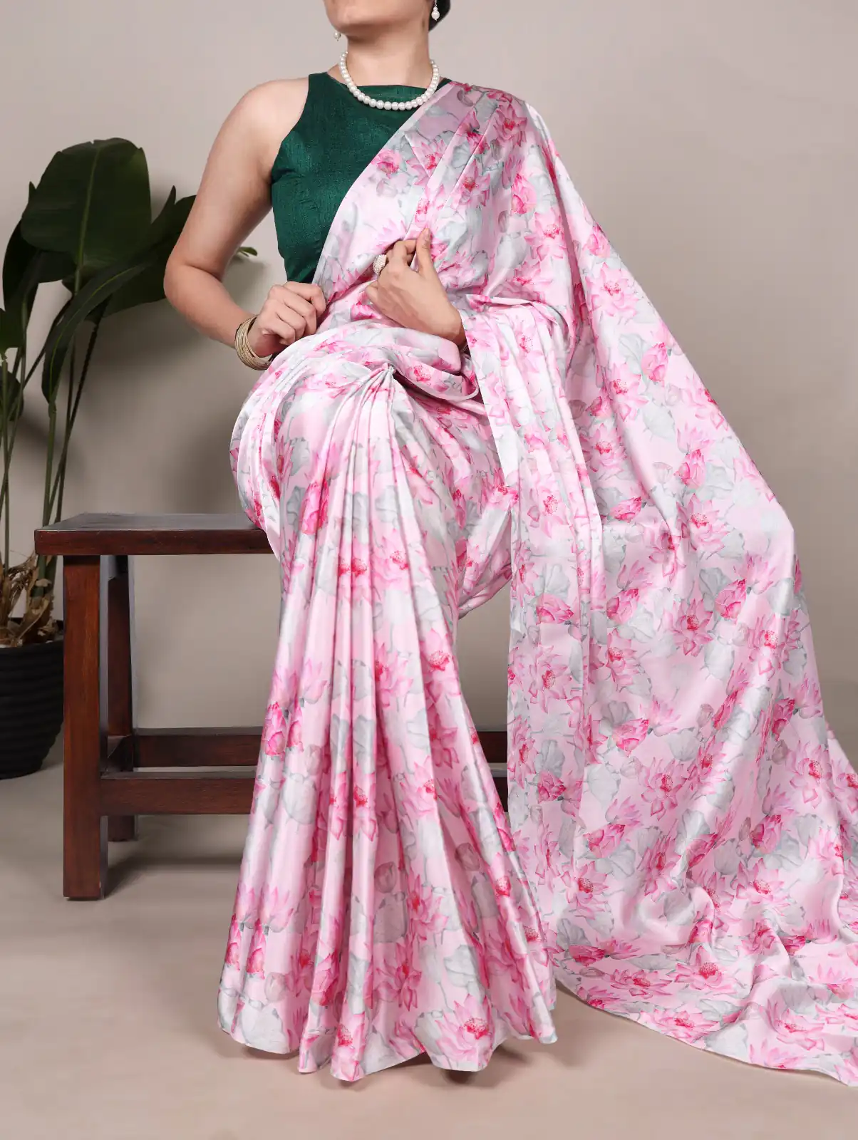 YNF 7054 Pink Color Satin Silk Floral Printed Saree Casual, Wedding, Festive, Events . Expected Delivery  4-6 Working Days @1549/- only                                                                                | Designer Sarees, Embroidered Sarees, Sarees, Bollywood Sarees, Creative Sarees, Ethnic Saree, Modern Digital sarees, Party Wear Sarees