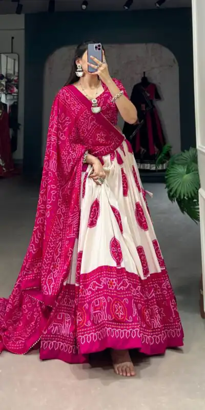 LNB 1229 Pink Color Tasar Silk Bandhej Print Lehenga Choli Wedding, Party, Festive, Events Etc. Delivery 4-6 Working Days Rs 2249 | Lehenga, Bollywood Lehenga, Creative Lehenga, Designer Lehenga, Embroidered Lehenga, Party Wear Lehenga