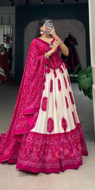 LNB 1229 Pink Color Tasar Silk Bandhej Print Lehenga Choli Wedding, Party, Festive, Events Etc. Delivery 4-6 Working Days Rs 2249 | Lehenga, Bollywood Lehenga, Creative Lehenga, Designer Lehenga, Embroidered Lehenga, Party Wear Lehenga
