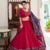 Pink Tasar Gamthi Print Work Lehenga Choli