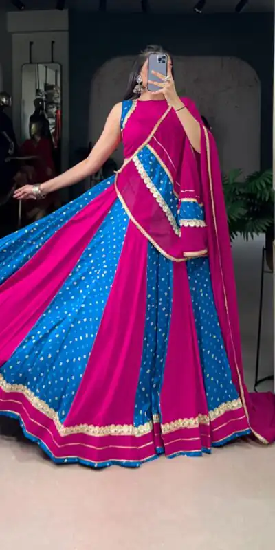 LNB 1673 Pink Color Tasar Silk Bandhej Print With Lace Touch Up Lehenga Choli Wedding, Party, Festive, Events Etc. Delivery 4-6 Working Days Rs 3099 | Lehenga, Bollywood Lehenga, Creative Lehenga, Designer Lehenga, Embroidered Lehenga, Party Wear Lehenga