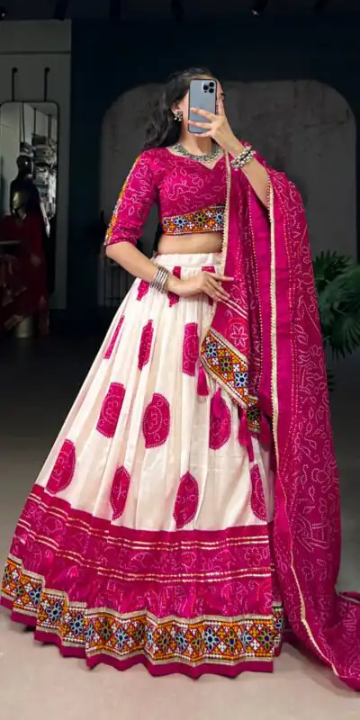 LNB 1736 Pink Color Tasar Silk Bandhej Print And Gamthi Work Lehenga Choli Wedding, Party, Festive, Events Etc. Delivery 4-6 Working Days Rs 3499 | Lehenga, Bollywood Lehenga, Creative Lehenga, Designer Lehenga, Embroidered Lehenga, Party Wear Lehenga