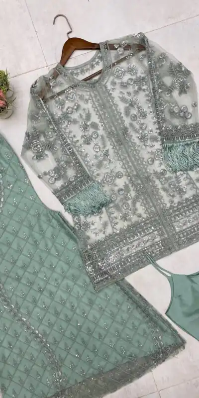 LG 1943 Pista Color Butterfly Net Sequence Embroidery Work Salwar Suit Casual, Wedding, Festive, Events . Expected Delivery  4-6 Working Days @1999/- only      | Casual Suits, Jump Suits, Salwar suit, Creative suits, Designer Suits, Palazzo Suits, Party Wear Suits, Patiala Suits, Straight Suits