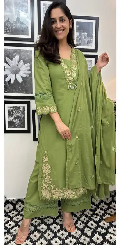 BE 385 Pista Color Rayon Slub Cotton Embroidery Wor Salwar Suit Casual, Wedding, Festive, Events . Expected Delivery  4-6 Working Days @1899/- only      | Casual Suits, Jump Suits, Salwar suit, Creative suits, Designer Suits, Palazzo Suits, Party Wear Suits, Patiala Suits, Straight Suits