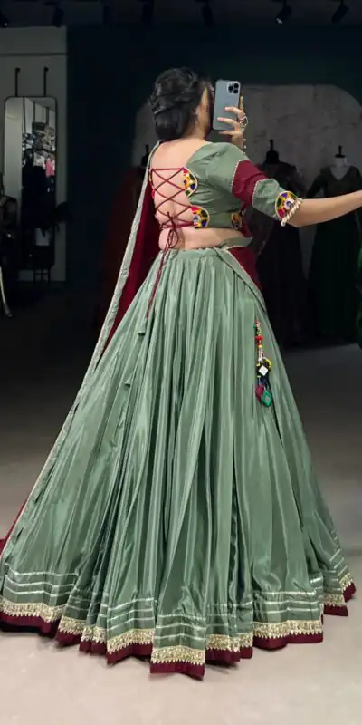 LNB 1656 Pista Color Silk Crepe Sequins Thread Embroidery Gotta Lehenga Choli Festive Party Wedding, Events etc. Delivery 4-6 Working Days @3399/- | Lehenga, Bollywood Lehenga, Creative Lehenga, Designer Lehenga, Embroidered Lehenga, Party Wear Lehenga