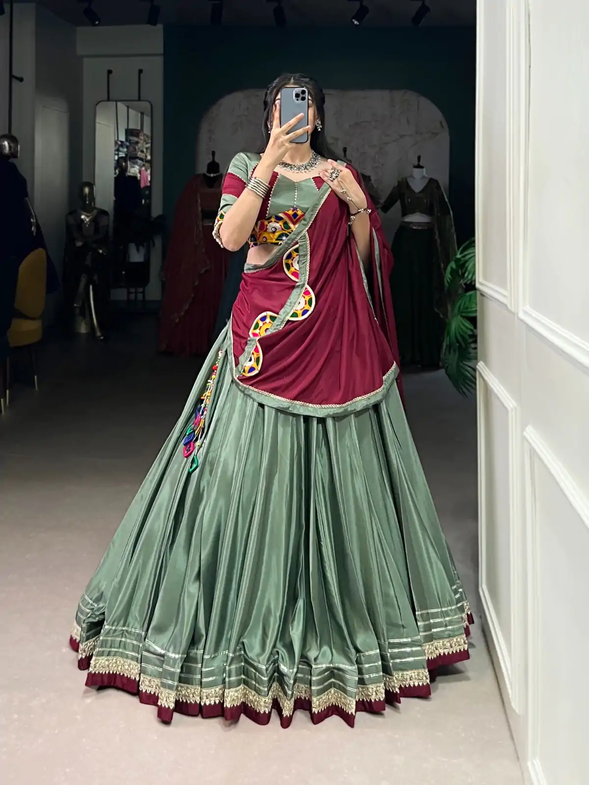 LNB 1656 Pista Color Silk Crepe Sequins Thread Embroidery Gotta Lehenga Choli Festive Party Wedding, Events etc. Delivery 4-6 Working Days @3399/- | Lehenga, Bollywood Lehenga, Creative Lehenga, Designer Lehenga, Embroidered Lehenga, Party Wear Lehenga