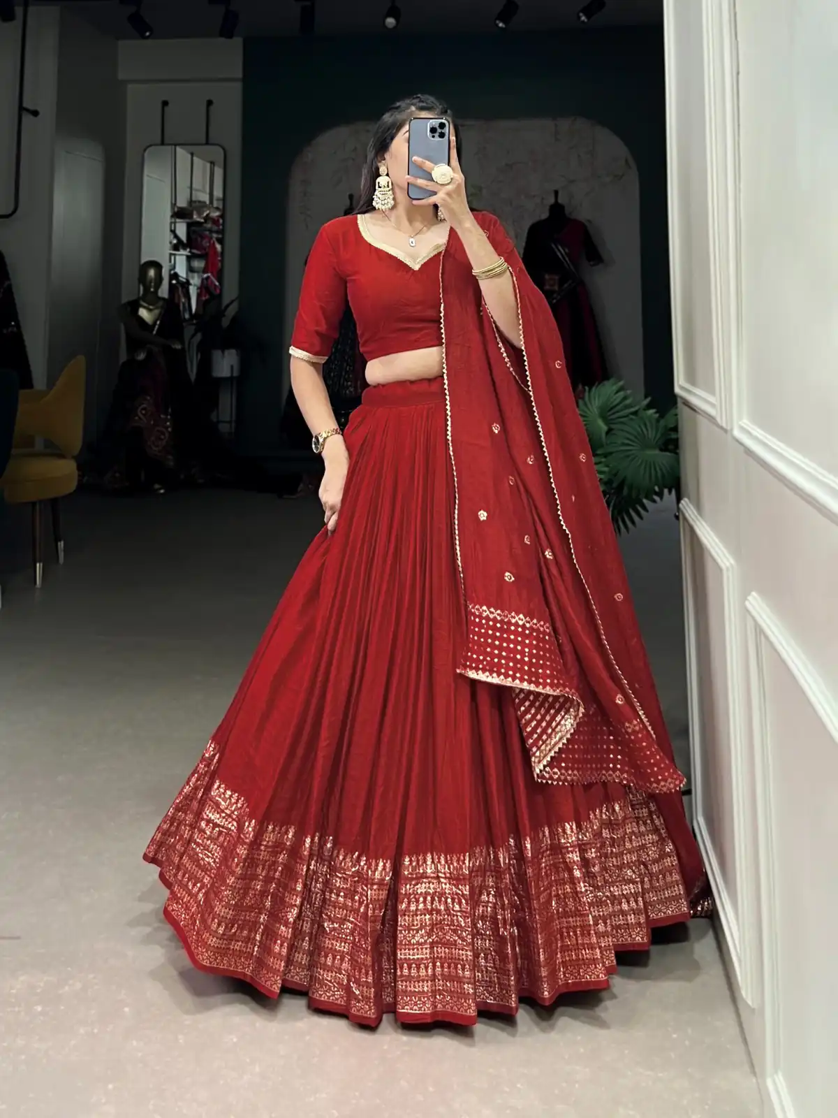 LNB 1906 Red Color Pure Chanderi Plain With Zari Weaving Work Border Lehenga Choli Wedding, Party, Festive, Events Etc. Delivery 4-6 Working Days Rs 1999 | Lehenga, Bollywood Lehenga, Creative Lehenga, Designer Lehenga, Embroidered Lehenga, Party Wear Lehenga