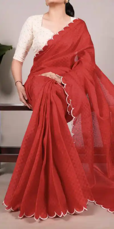 YNF 7105 Red Color Gadhawal Chex Arca Work Saree Casual, Wedding, Festive, Events . Expected Delivery  4-6 Working Days @1599/- only                                                                                | Designer Sarees, Embroidered Sarees, Sarees, Bollywood Sarees, Creative Sarees, Ethnic Saree, Modern Digital sarees, Party Wear Sarees