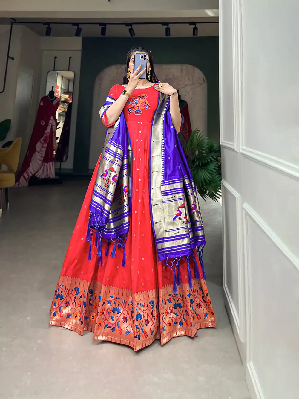 YNF5302  Red Color Jacquard Silk Paithani Zari Designer Gown Casual, Wedding, Festive, Events, Designer Party Wear,  Expected Delivery 4-6 Working Days @2549 | Gowns, Bollywood Gowns, Creative Gowns, Designer Gowns, Embroidered Gowns, Party Wear Gowns