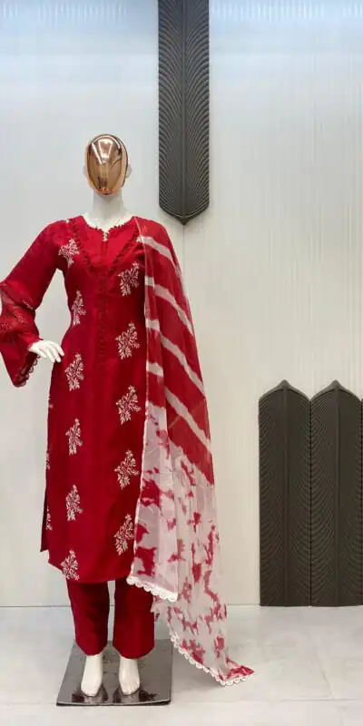 LG 1951 Red Color Roman Silk Embroidery Work On Front Side Salwar Suit Casual, Wedding, Festive, Events . Expected Delivery  4-6 Working Days @1999/- only      | Casual Suits, Jump Suits, Salwar suit, Creative suits, Designer Suits, Palazzo Suits, Party Wear Suits, Patiala Suits, Straight Suits