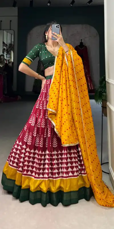 LNB 1200 Red Color Tushar Silk Print With Foil Work Lehenga Choli Wedding, Party, Festive, Events Etc. Delivery 4-6 Working Days Rs 3199 | Lehenga, Bollywood Lehenga, Creative Lehenga, Designer Lehenga, Embroidered Lehenga, Party Wear Lehenga