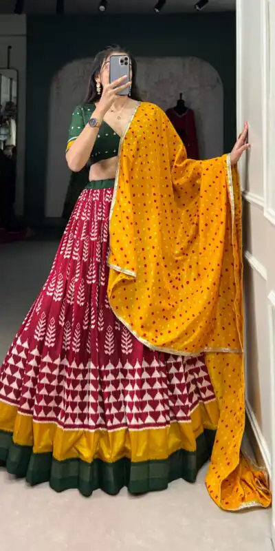 LNB 1200 Red Color Tushar Silk Print With Foil Work Lehenga Choli Wedding, Party, Festive, Events Etc. Delivery 4-6 Working Days Rs 3199 | Lehenga, Bollywood Lehenga, Creative Lehenga, Designer Lehenga, Embroidered Lehenga, Party Wear Lehenga