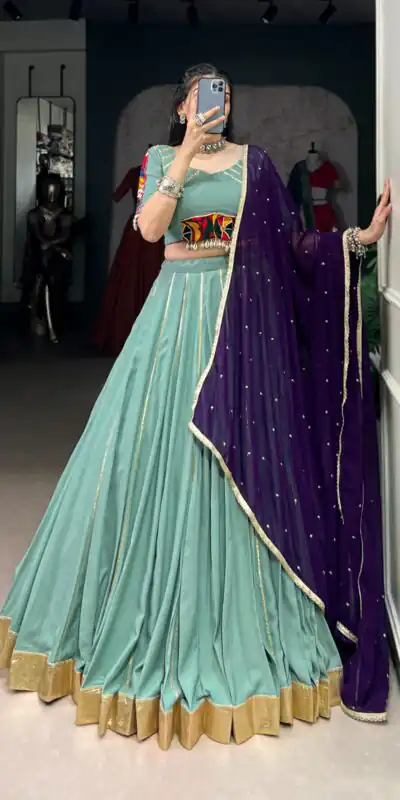 LNB 1655 Sea Green Color Pure Rayon Embossed Design Gotta Patti Lace Lehenga Choli Wedding, Party, Festive, Events Etc. Delivery 4-6 Working Days Rs 2099 | Lehenga, Bollywood Lehenga, Creative Lehenga, Designer Lehenga, Embroidered Lehenga, Party Wear Lehenga