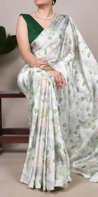YNF 7054 Sea Green Color Satin Silk Floral Printed Saree Casual, Wedding, Festive, Events . Expected Delivery  4-6 Working Days @1549/- only                                                                                | Designer Sarees, Embroidered Sarees, Sarees, Bollywood Sarees, Creative Sarees, Ethnic Saree, Modern Digital sarees, Party Wear Sarees