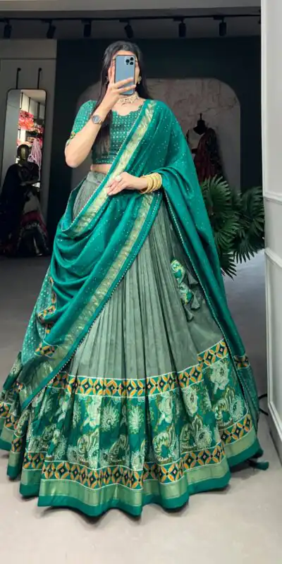 LNB 1210 Sea Green Color Tasar Silk Floral Print With Foil Print Lehenga Choli Wedding, Party, Festive, Events Etc. Delivery 4-6 Working Days Rs 2499 | Lehenga, Bollywood Lehenga, Creative Lehenga, Designer Lehenga, Embroidered Lehenga, Party Wear Lehenga