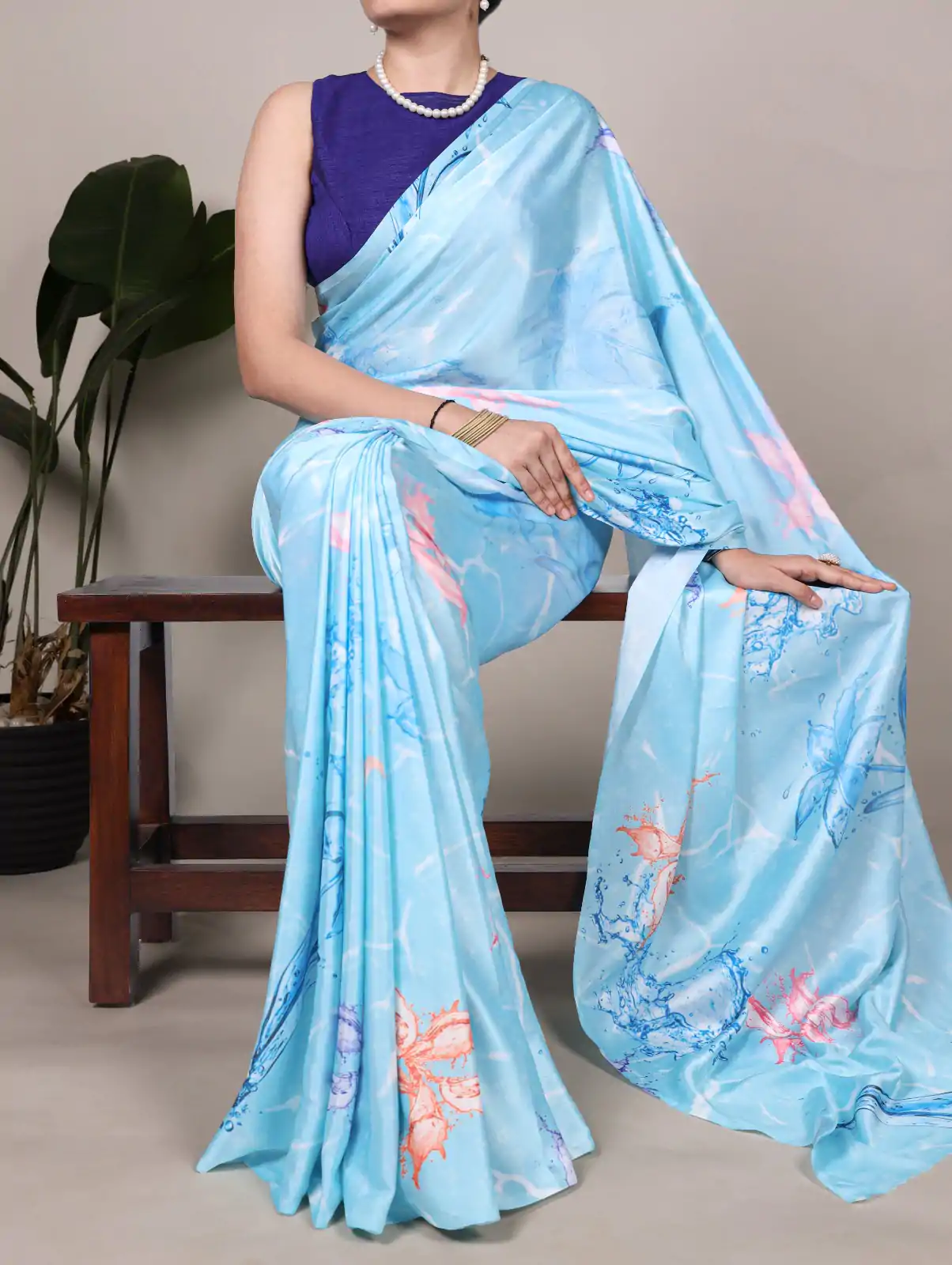YNF 7054 Sky Blue Color Satin Silk Floral Printed Saree Casual, Wedding, Festive, Events . Expected Delivery  4-6 Working Days @1549/- only                                                                                | Designer Sarees, Embroidered Sarees, Sarees, Bollywood Sarees, Creative Sarees, Ethnic Saree, Modern Digital sarees, Party Wear Sarees