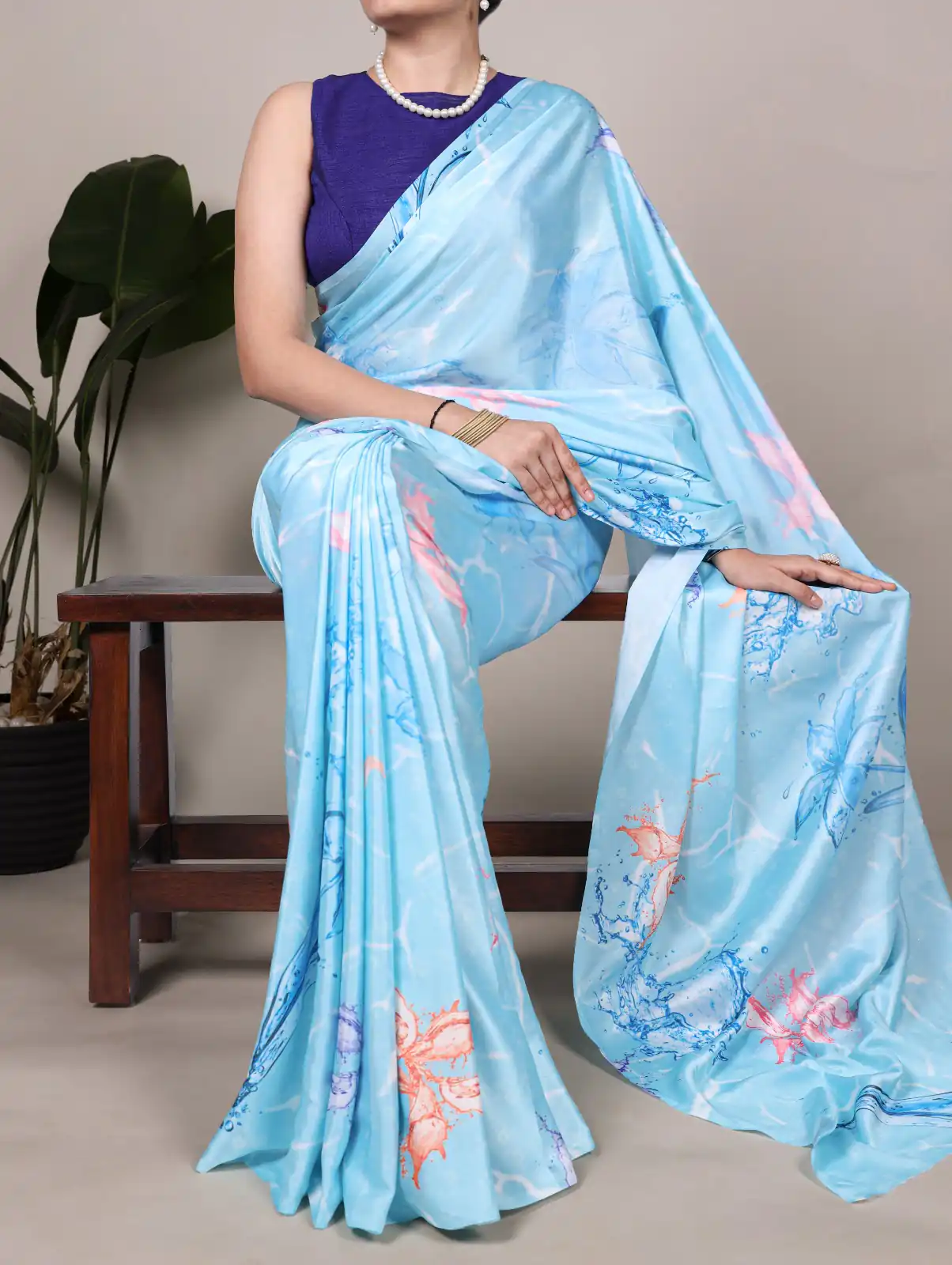 YNF 7054 Sky Blue Color Satin Silk Floral Printed Saree Casual, Wedding, Festive, Events . Expected Delivery  4-6 Working Days @1549/- only                                                                                | Designer Sarees, Embroidered Sarees, Sarees, Bollywood Sarees, Creative Sarees, Ethnic Saree, Modern Digital sarees, Party Wear Sarees
