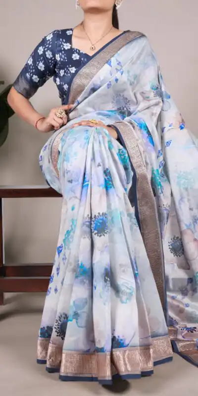 YNF 7024 Sky Blue Color Tussar Silk With Viscose Floral Printed Saree Casual, Wedding, Festive, Events . Expected Delivery  4-6 Working Days @1699/- only                                                                                | Designer Sarees, Embroidered Sarees, Sarees, Bollywood Sarees, Creative Sarees, Ethnic Saree, Modern Digital sarees, Party Wear Sarees