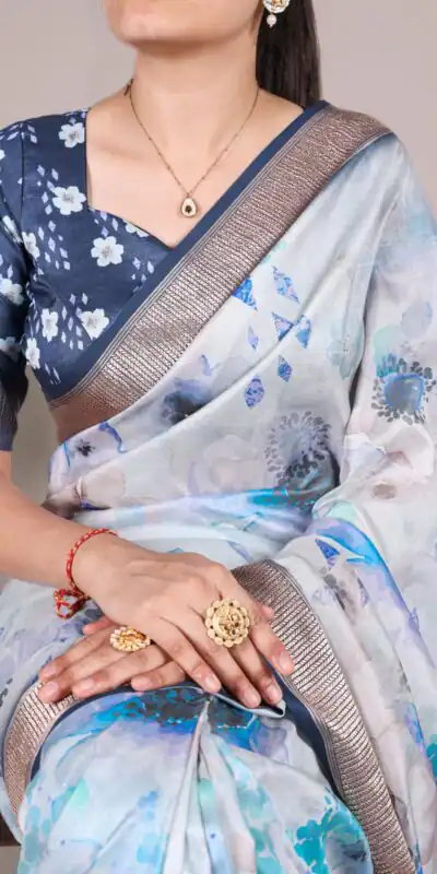 YNF 7024 Sky Blue Color Tussar Silk With Viscose Floral Printed Saree Casual, Wedding, Festive, Events . Expected Delivery  4-6 Working Days @1699/- only                                                                                | Designer Sarees, Embroidered Sarees, Sarees, Bollywood Sarees, Creative Sarees, Ethnic Saree, Modern Digital sarees, Party Wear Sarees