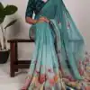 YNF 7009 Teal Color Georgette Floral Print With Lace Border Saree Casual, Wedding, Festive, Events . Expected Delivery  4-6 Working Days @1299/- only                                                                                | Designer Sarees, Embroidered Sarees, Sarees, Bollywood Sarees, Creative Sarees, Ethnic Saree, Modern Digital sarees, Party Wear Sarees