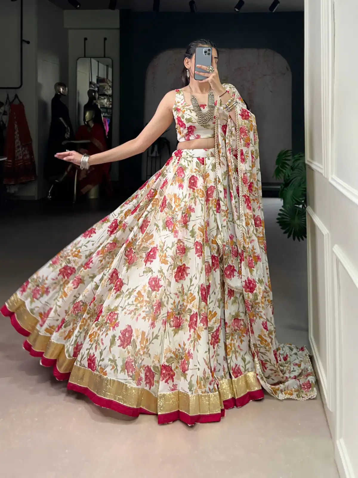 LNB 1672 White Color Chiffon Floral Print Foil Print Embossed Design Lehenga Choli Wedding, Party, Festive, Events Etc. Delivery 4-6 Working Days Rs 3499 | Lehenga, Bollywood Lehenga, Creative Lehenga, Designer Lehenga, Embroidered Lehenga, Party Wear Lehenga
