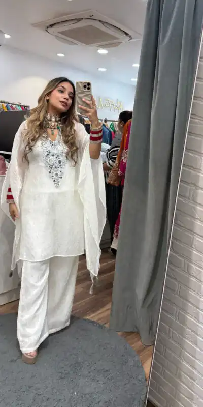 LG 1890 White Color Fendy Embroidery With Real Mirror Work Salwar Suit Casual, Wedding, Festive, Events . Expected Delivery  4-6 Working Days @1849/- only      | Casual Suits, Jump Suits, Salwar suit, Creative suits, Designer Suits, Palazzo Suits, Party Wear Suits, Patiala Suits, Straight Suits
