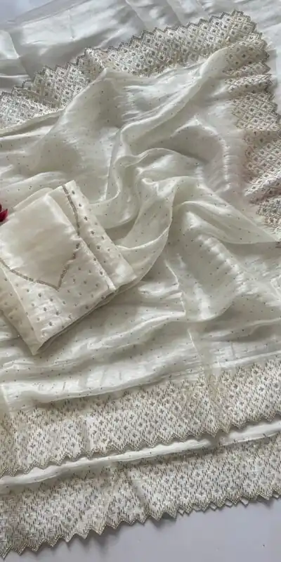 DF 3467 White Color Jimmy Choo Full Zarkhan Diamond Work Saree Casual, Wedding, Festive, Events . Expected Delivery  4-6 Working Days @2099/- only                                                                                | Designer Sarees, Embroidered Sarees, Sarees, Bollywood Sarees, Creative Sarees, Ethnic Saree, Modern Digital sarees, Party Wear Sarees