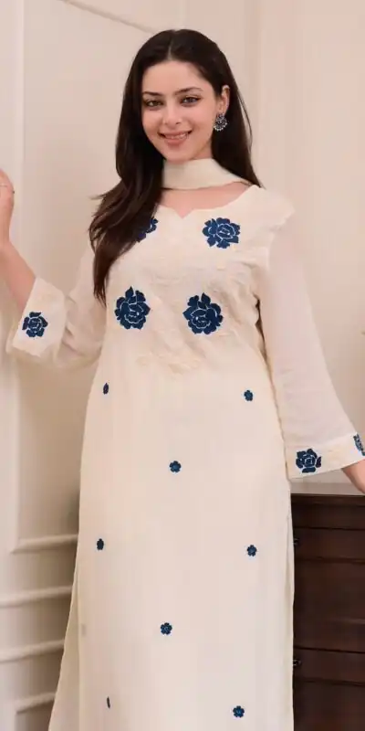 BE 382 White Color Roman Silk Embroidery Work Salwar Suit Casual, Wedding, Festive, Events . Expected Delivery  4-6 Working Days @1949/- only      | Casual Suits, Jump Suits, Tops & Bottoms, Track Suits, Salwar suit, Creative suits, Designer Suits, Palazzo Suits, Party Wear Suits, Patiala Suits, Straight Suits, Trendy Wear