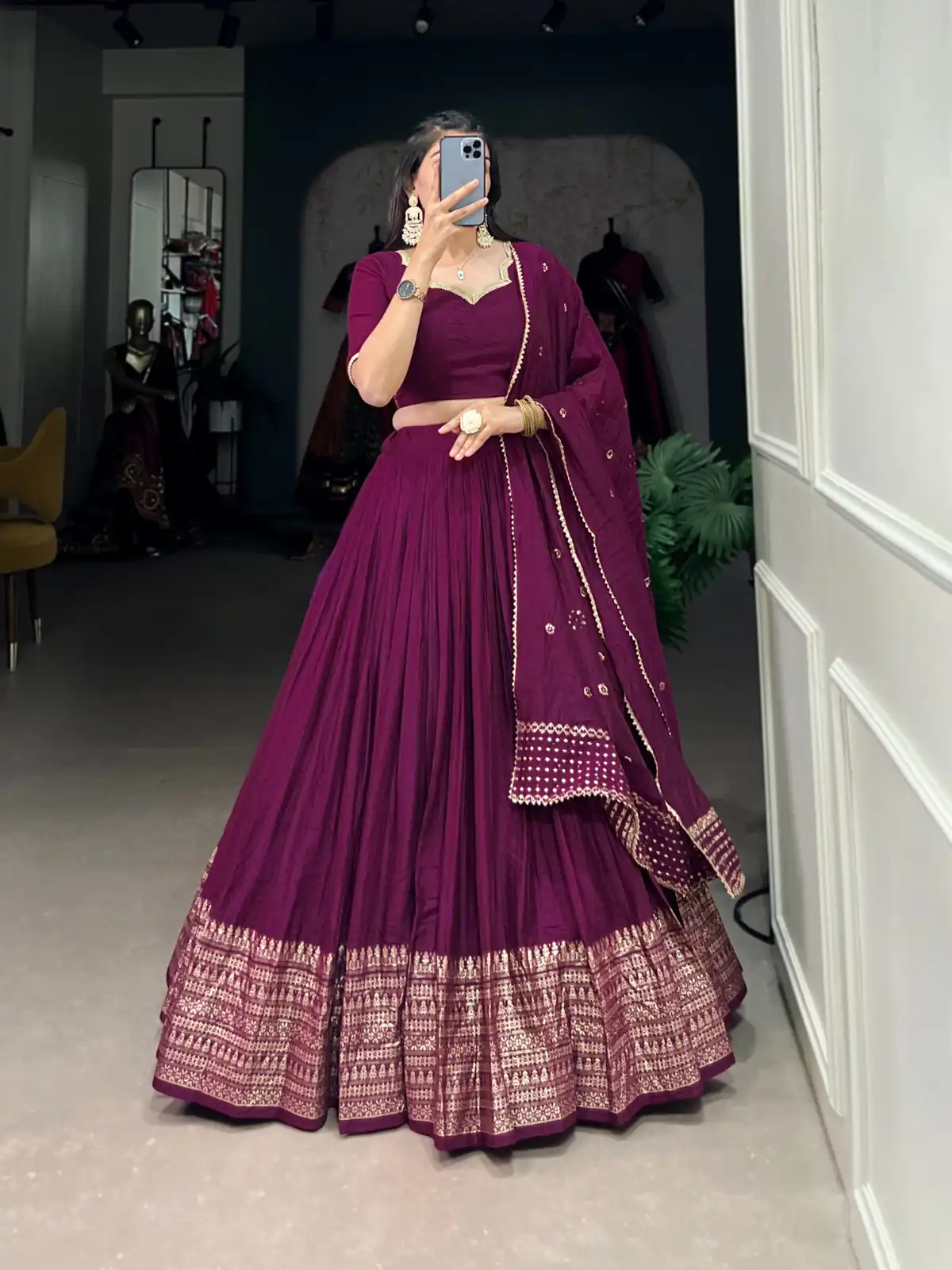 LNB 1906 Wine Color Pure Chanderi Plain With Zari Weaving Work Border Lehenga Choli Wedding, Party, Festive, Events Etc. Delivery 4-6 Working Days Rs 1999 | Lehenga, Bollywood Lehenga, Creative Lehenga, Designer Lehenga, Embroidered Lehenga, Party Wear Lehenga