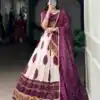 Wine Tasar Silk Gamthi Work Lehenga Choli