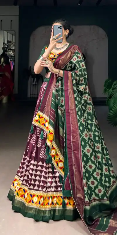 LNB 1732 Wine Color Tasar Silk Print Foil Work Real Mirror Gamthi Work Lehenga Choli Wedding, Party, Festive, Events Etc. Delivery 4-6 Working Days Rs 2999 | Lehenga, Bollywood Lehenga, Creative Lehenga, Designer Lehenga, Embroidered Lehenga, Party Wear Lehenga