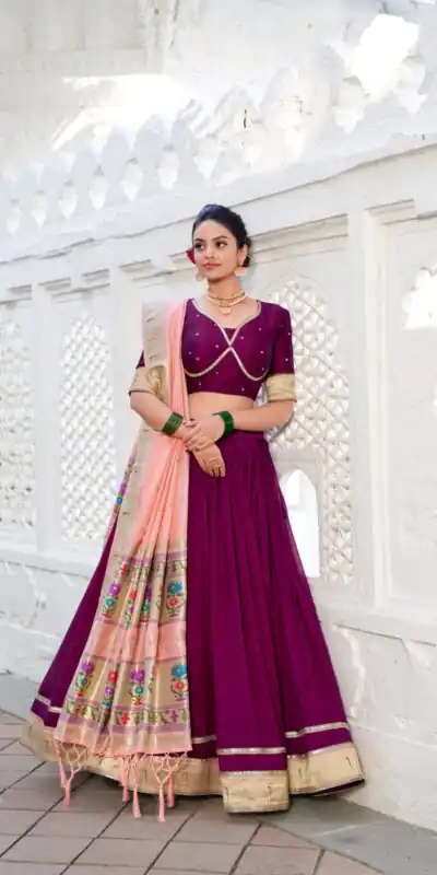 LNB 2016 Wine Color Vichitra Silk Plain with Paithni lace border Lehenga Choli Wedding, Party, Festive, Events Etc. Delivery 4-6 Working Days Rs 2999 | Lehenga, Bollywood Lehenga, Creative Lehenga, Designer Lehenga, Embroidered Lehenga, Party Wear Lehenga