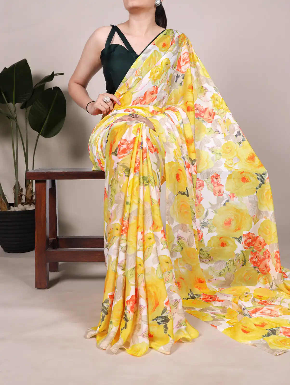 YNF 7017 Yellow Color Dull Satin Floral Printed Saree Casual, Wedding, Festive, Events . Expected Delivery  4-6 Working Days @1499/- only                                                                                | Designer Sarees, Embroidered Sarees, Sarees, Bollywood Sarees, Creative Sarees, Ethnic Saree, Modern Digital sarees, Party Wear Sarees