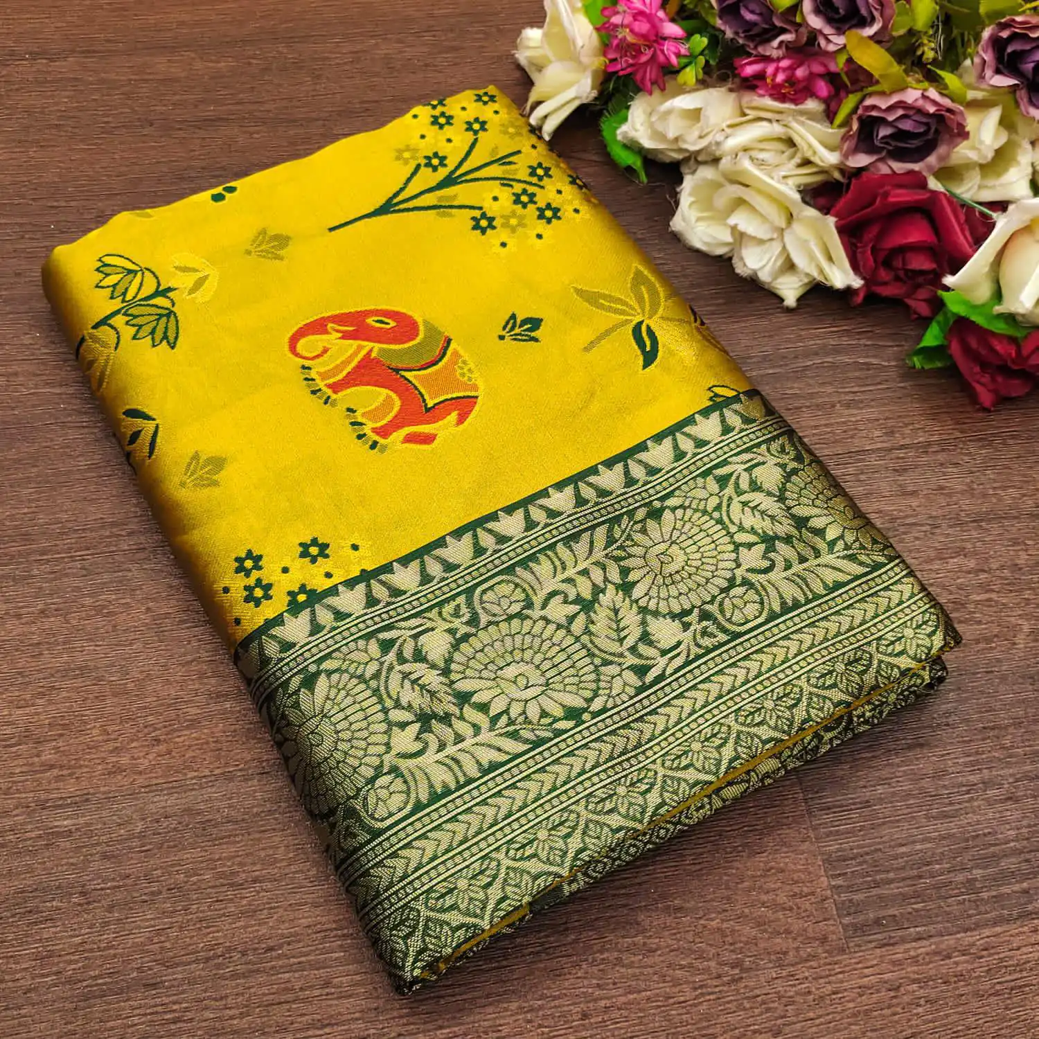 KP 6004 Yellow Soft Lichi Silk Jacquard Work With Designer Work Saree. Grab it for ₹1499. Delivery 4-6 Working Days. Shop now. | Designer Sarees, Embroidered Sarees, Sarees, Bollywood Sarees, Creative Sarees, Ethnic Saree, Modern Digital sarees, Party Wear Sarees