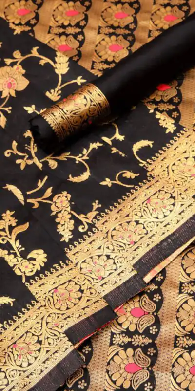KP 1029 Black Soft Banarsari Silk Saree Perfect for Wedding, Party, Lohri, Eid, Reception – . Available at ₹1549 only. Delivery 4-6 Working | Designer Sarees, Embroidered Sarees, Sarees, Bollywood Sarees, Creative Sarees, Ethnic Saree, Modern Digital sarees, Party Wear Sarees