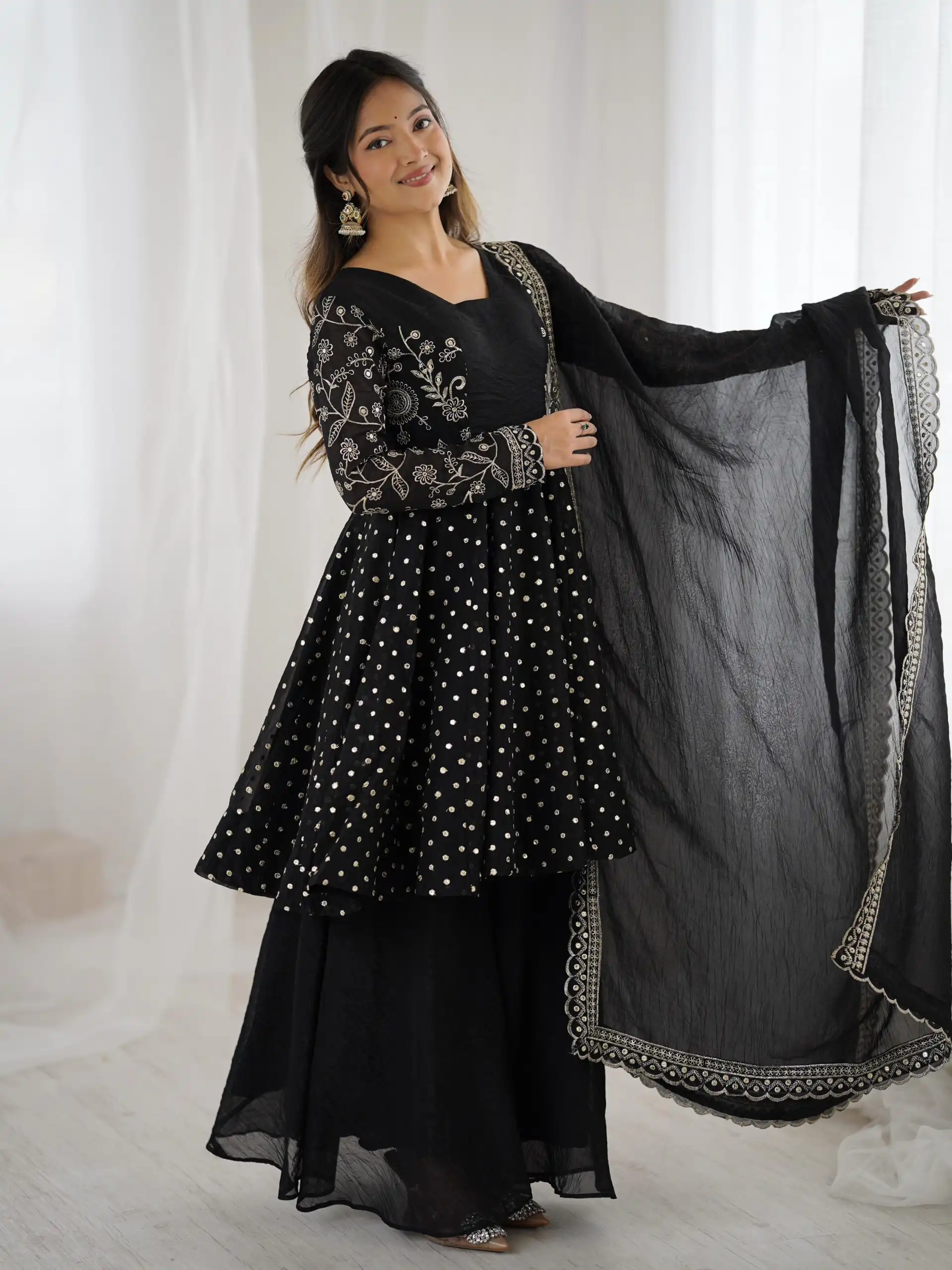 ZSR 3134 Black Crunchy Silk Salwar Suit Perfect for Wedding, Party, Sangeet, Anniversary, Housewarming Introductory Price ₹2399. Delivery 4-6 | Casual Suits, Jump Suits, Salwar suit, Creative suits, Designer Suits, Palazzo Suits, Party Wear Suits, Patiala Suits, Straight Suits