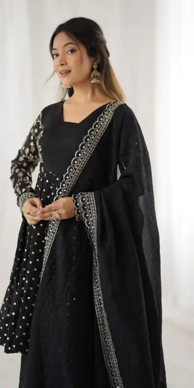 ZSR 3134 Black Crunchy Silk Salwar Suit Perfect for Wedding, Party, Sangeet, Anniversary, Housewarming Introductory Price ₹2399. Delivery 4-6 | Casual Suits, Jump Suits, Salwar suit, Creative suits, Designer Suits, Palazzo Suits, Party Wear Suits, Patiala Suits, Straight Suits