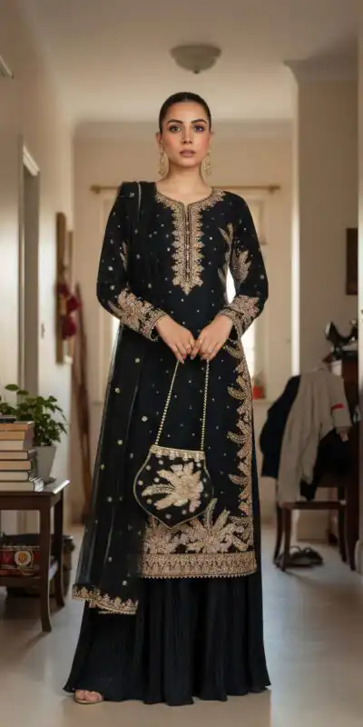 KF 1705 Black Fuax Georgette With Embroidery Work Salwar Suit . Wedding, Party, Festive, Events, Deal ₹2049. Delivery 4-6 Working Days. Shop now. | Jump Suits, Tops & Bottoms, Track Suits, Salwar suit, Casual Suits, Creative suits, Designer Suits, Palazzo Suits, Party Wear Suits, Patiala Suits, Straight Suits, Trendy Wear
