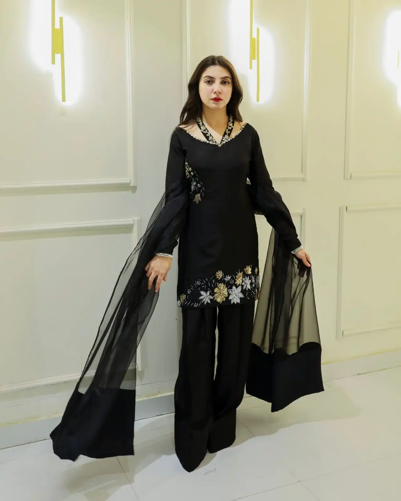 NSR 856 Black in Natural Crep Silk With Embroidery Sequence Work with Full Sleeve Lace Work & Lace Border Salwar Suit . Get it for ₹1799. Delivery 4-6 | Casual Suits, Jump Suits, Tops & Bottoms, Track Suits, Salwar suit, Creative suits, Designer Suits, Palazzo Suits, Party Wear Suits, Patiala Suits, Straight Suits, Trendy Wear