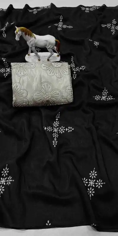 BT 1104 Black Natural silk with Thread Embroidery & Embroidery Work Saree . Now at just ₹1549. Delivery 4-6 Working Days. Shop now. | Designer Sarees, Embroidered Sarees, Sarees, Bollywood Sarees, Creative Sarees, Ethnic Saree, Modern Digital sarees, Party Wear Sarees