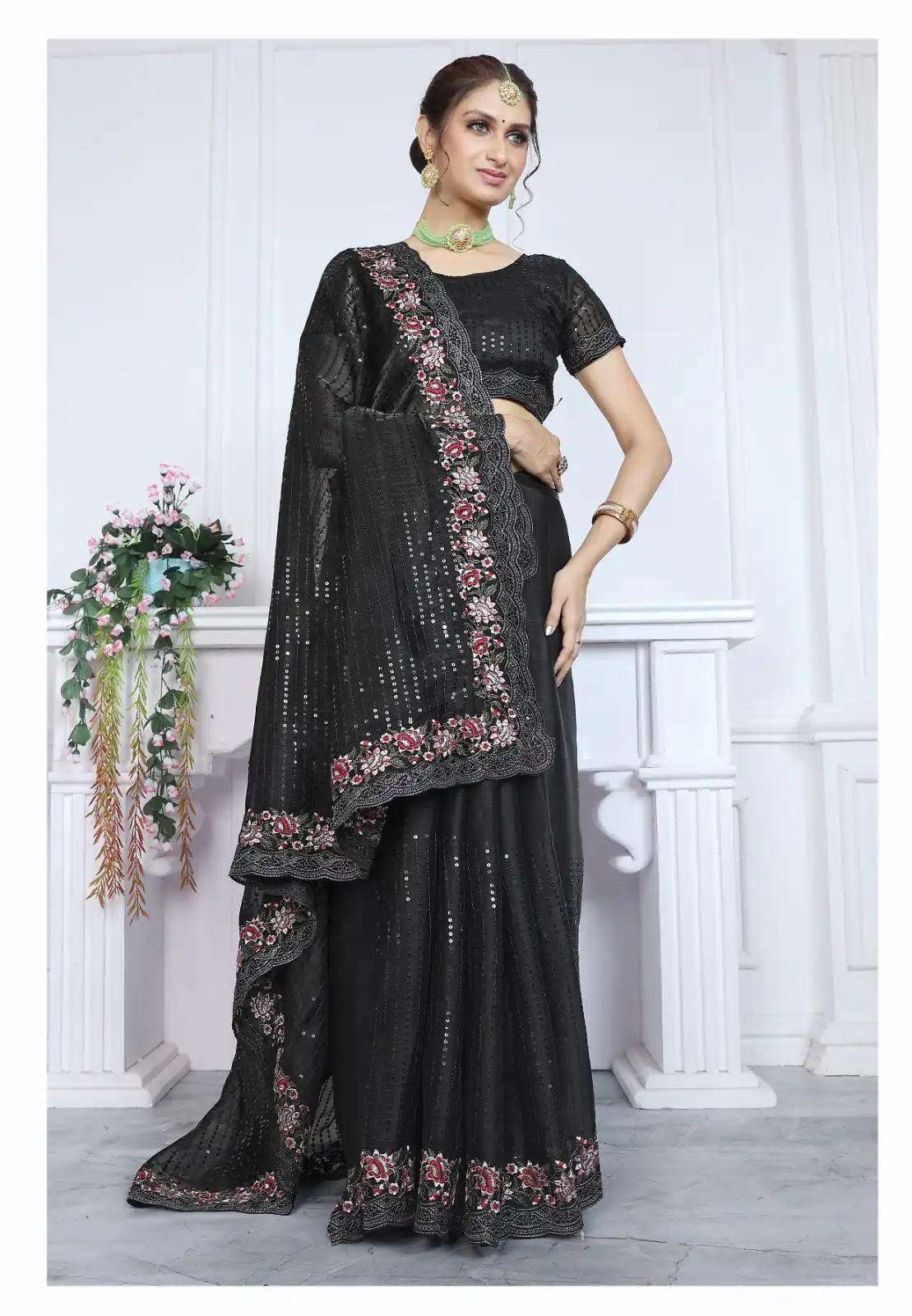 BT Sarangi Black Premium Jimmy cho Silk Saree with Embroidery Work & Zari Work. Exclusive Offer ₹2899. Delivery 4-6 Working Days. Shop now. | Designer Sarees, Embroidered Sarees, Sarees, Bollywood Sarees, Creative Sarees, Ethnic Saree, Modern Digital sarees, Party Wear Sarees