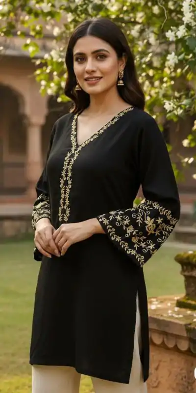 INLI Adaa 5.0 Black Rayon with Embroidery Work Kurti .Wedding, Party, Festive, Events, Best Price ₹1349. Delivery 4-6 Working Days. Shop now. | Kurti, Bollywood Kurti, Creative Kurtis, Designer Kurti, Party Wear Kurti, Selfie Kurti